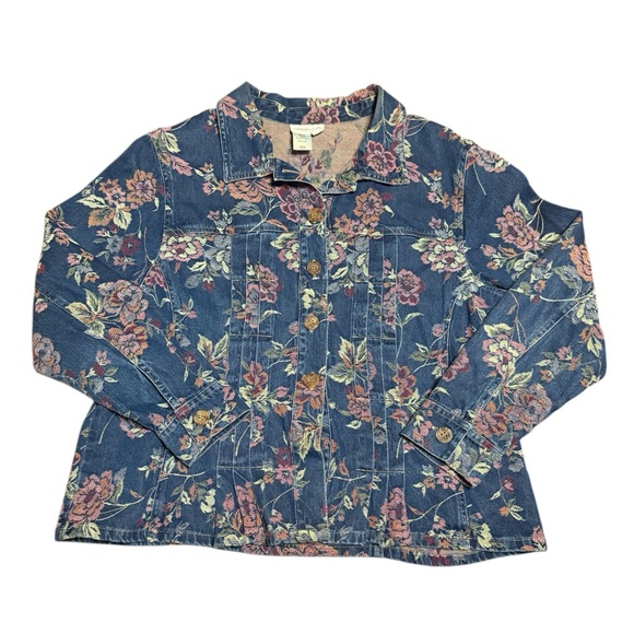 Coldwater Creek Jackets & Blazers - Coldwater Creek Floral Tapestry Denim Jacket – Petite Large